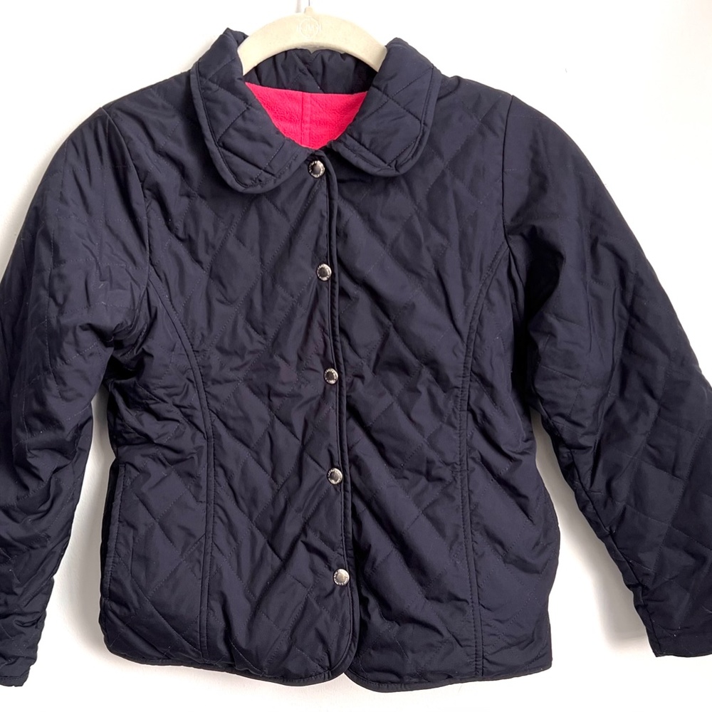 Lands End Adorable Girls' Reversible Quilted Fall Coat (Navy and Pink)